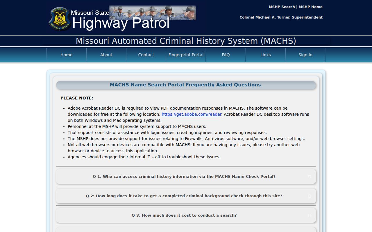 Sullivan County criminal history guidance in the official MACHS FAQ