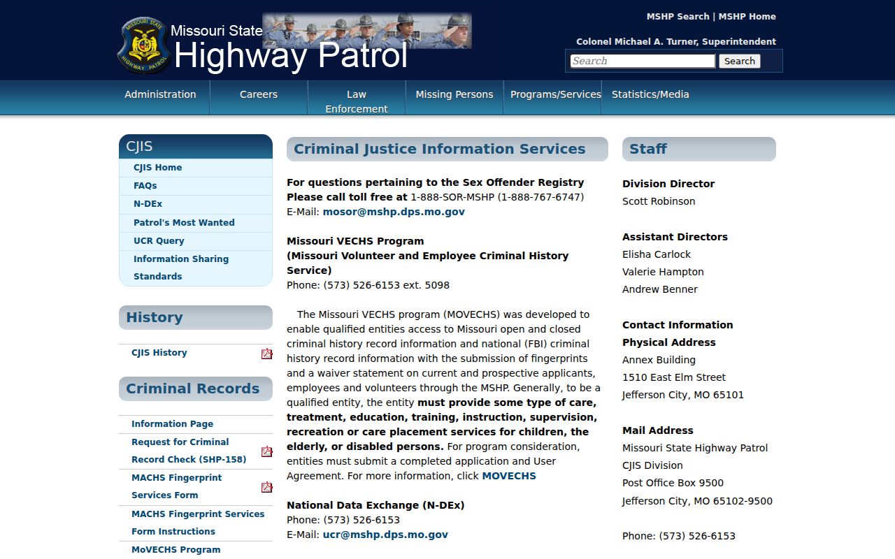 Sullivan County criminal record resources at the Missouri State Highway Patrol CJIS hub