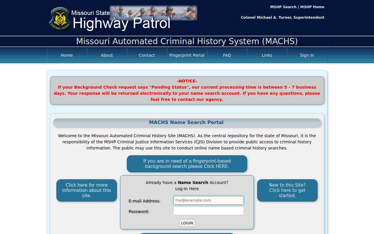 Sullivan County criminal history search through the Missouri MACHS portal