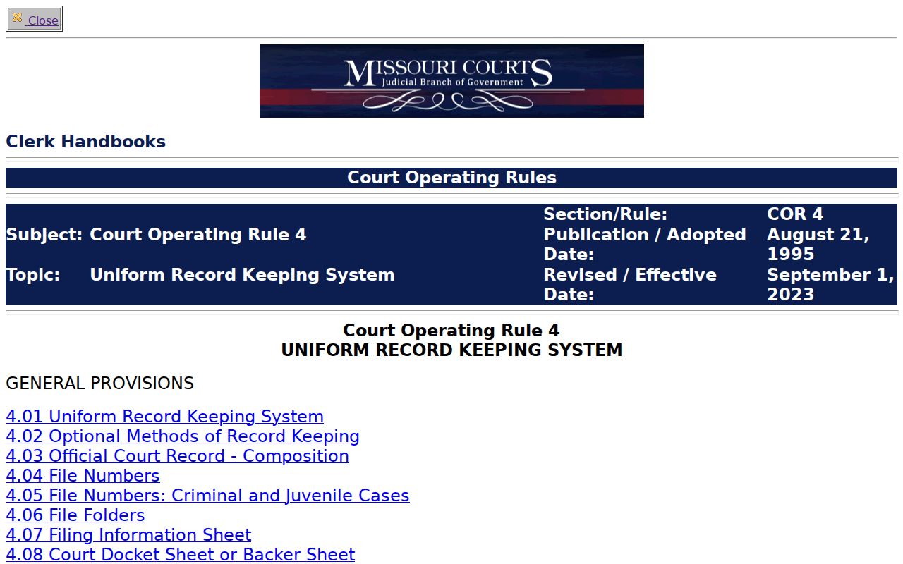 Sullivan County court case record rules in Missouri
